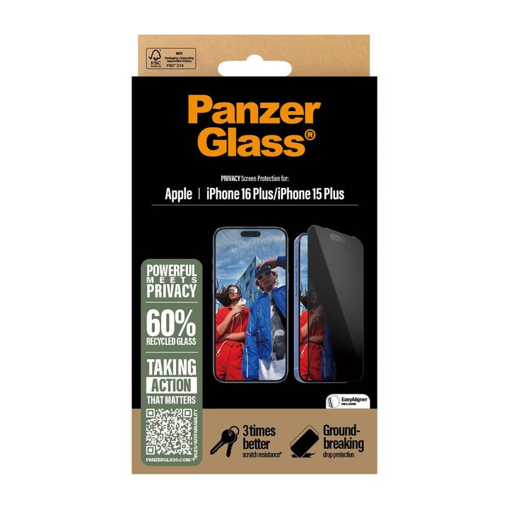 PANZERGLASS Displayschutzglas Ultra Wide Fit Privacy (iPhone 16 Plus, 1 Stück)