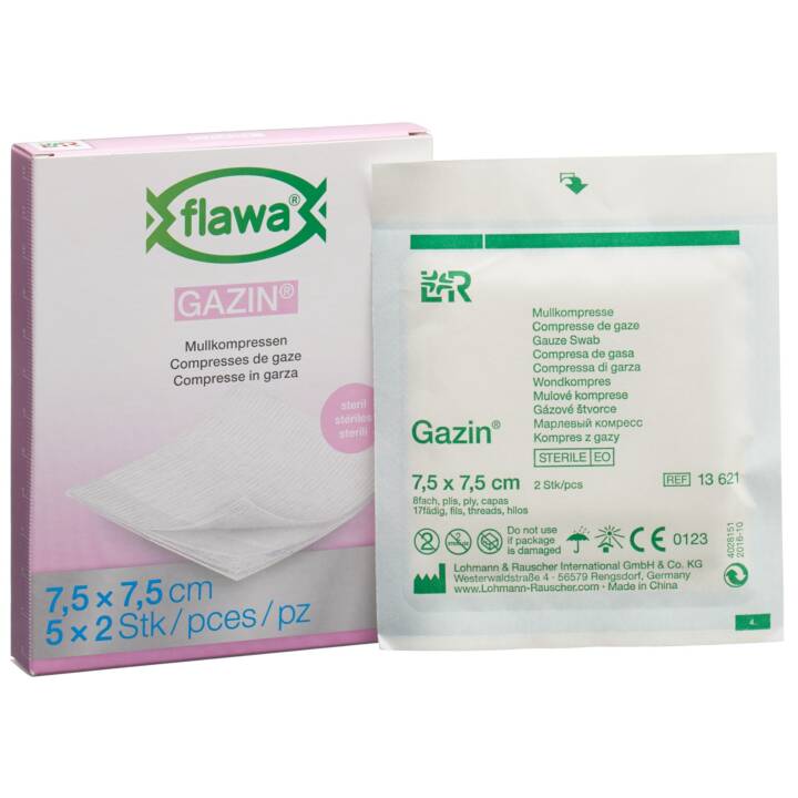 FLAWA Medicazione Gazin, 7.5x7.5cm (7.5 cm x 7.5 cm, 10 pezzo)