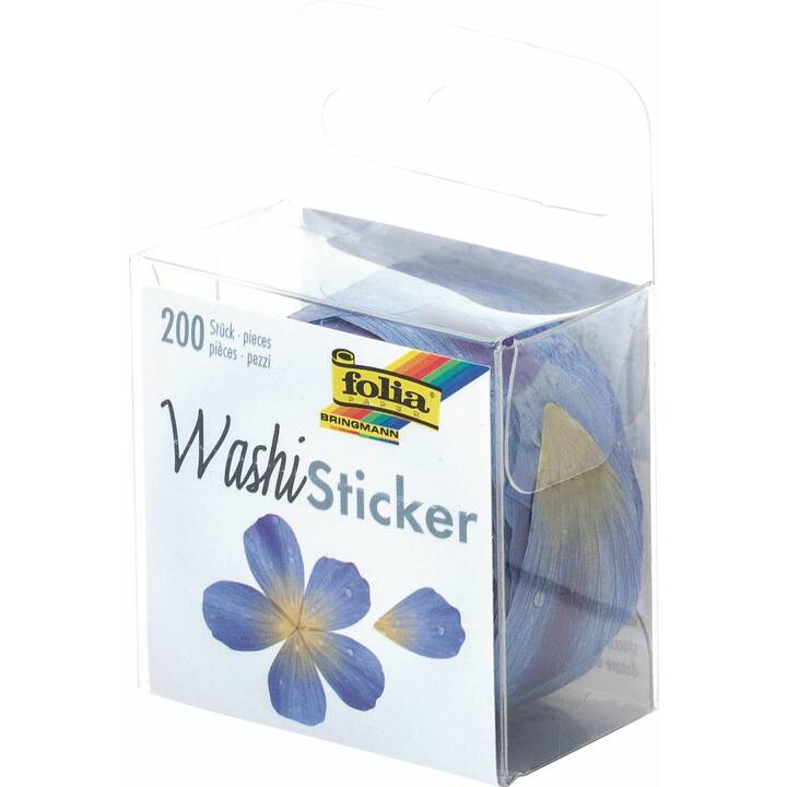 FOLIA Stickerrolle Washi Blüten, Blau, 200 Stickers (Blumen, 200 Stück)