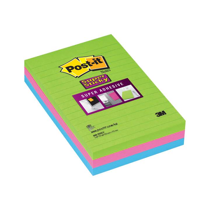 POST-IT Haftnotizen Super (3 x 90 Blatt, Gelb, Blau, Pink)