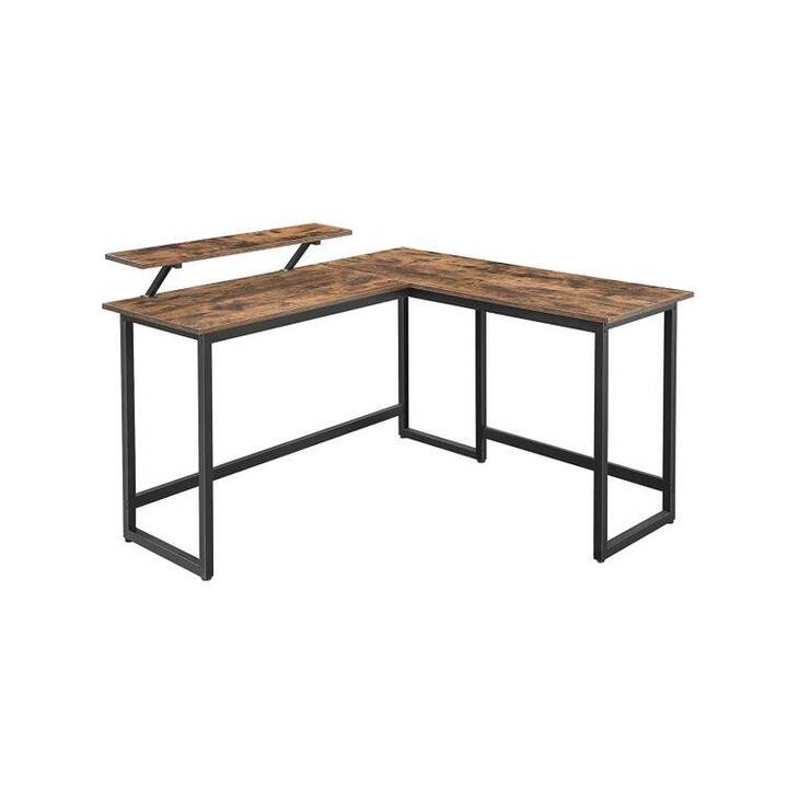 SONGMICS table d'ordinateur (Brun, Noir, 130 cm x 140 cm x 89 cm)
