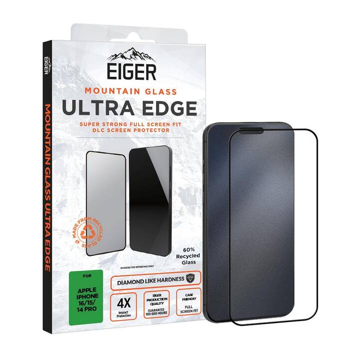 EIGER Verre de protection d'écran Ultra Edge (iPhone 15, iPhone 16, iPhone 14 Pro, 1 pièce)