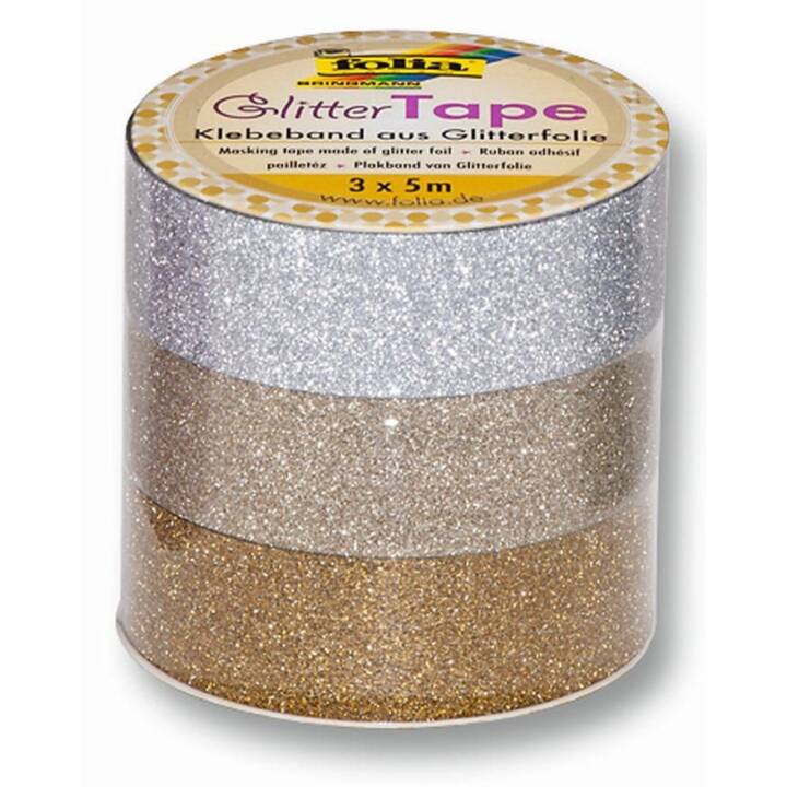 FOLIA Nastro adesivo glitter Set 28301 (Argento, Oro, 5 m)