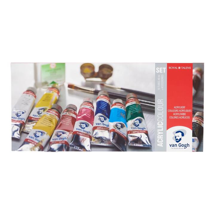 VAN GOGH Couleur acrylique Set (10 x 40 ml, Jaune, Brun, Orange, Bleu foncé, Bleu clair, Noir, Vert, Rouge, Bleu, Blanc, Rose, Multicolore)