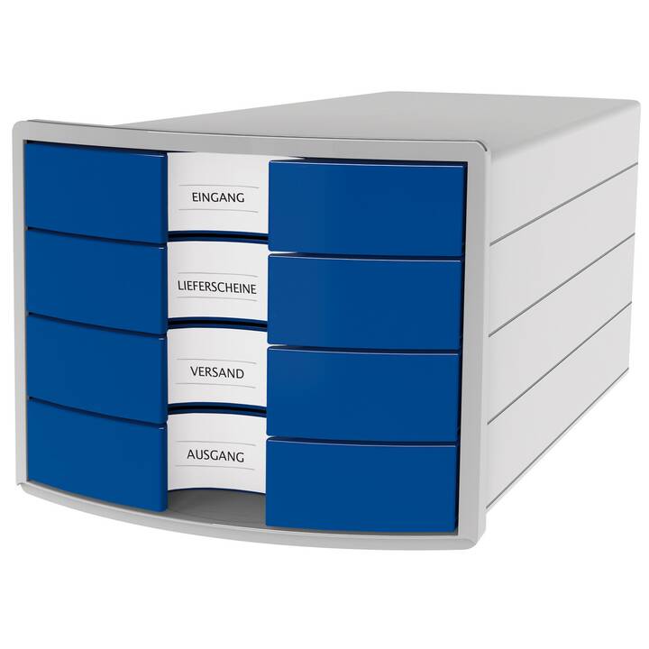 HAN Boite à tiroirs de bureau Impuls (C4, A4, 23.5 cm  x 36.7 cm  x 28 cm, Gris, Transparent, Bleu)