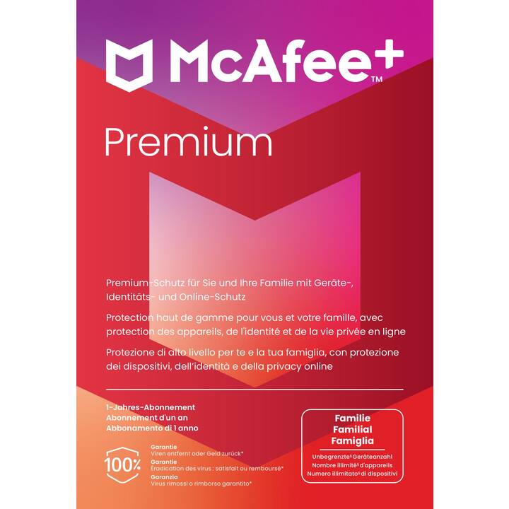MCAFEE+ Premium Family (Jahreslizenz, 12 Monate, Deutsch, Italienisch, Französisch)
