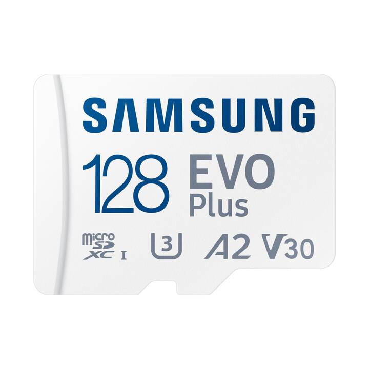 SAMSUNG MicroSDXC Evo Plus (Video Class 30, Class 10, A2, 128 GB, 160 MB/s)