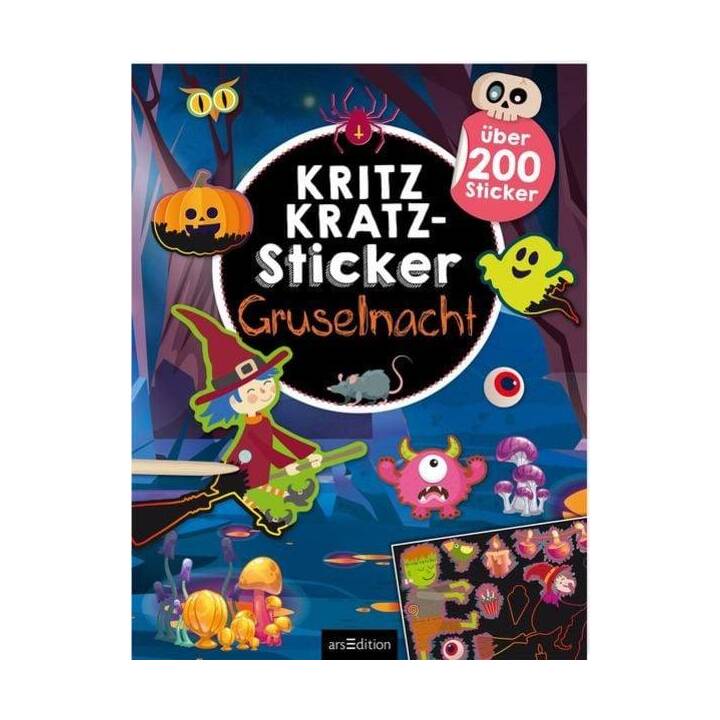 ARS EDITION Livres autocollants Kritzkratz-Sticker – Gruselnacht (Sorcière, 200 pièce)