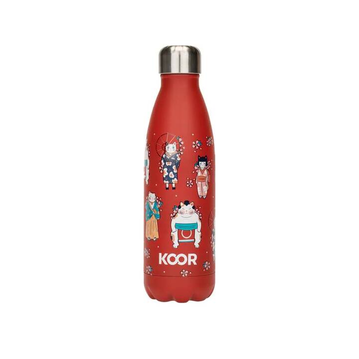 KOOR Thermo Trinkflasche Japanese Cats (0.5 l, Rot, Weiss)