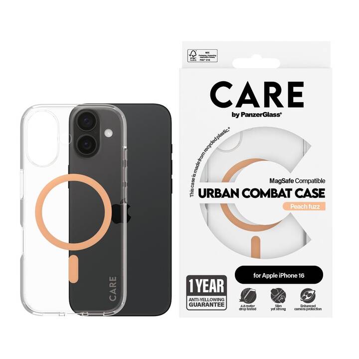 CARE Backcover MagSafe Flagship (iPhone 16, Transparent, Orange)