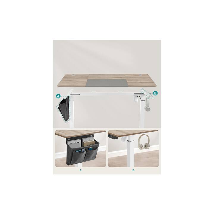 SONGMICS table d'ordinateur (1400 mm x 600 mm, Beige, Brun, Gris, Blanc)