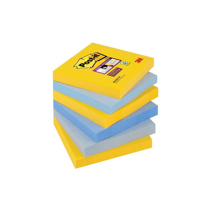 POST-IT Notes autocollantes Super Sticky New York (6 x 90 feuille, Jaune, Bleu clair, Bleu)