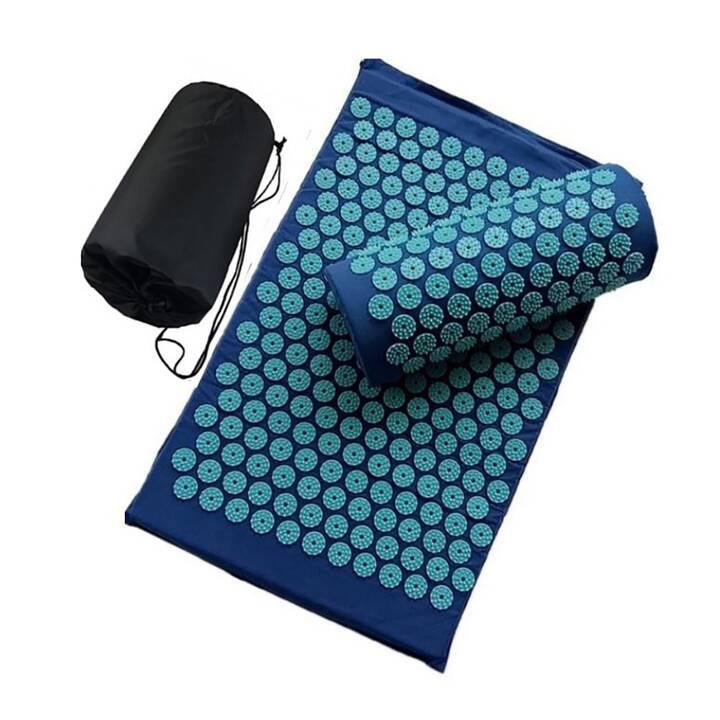 EG Tappetino per digitopressione con cuscino e set borsa (Thorn Shape) 67 x 42 x 2,5cm - Blu navy - Set 3 pezzi