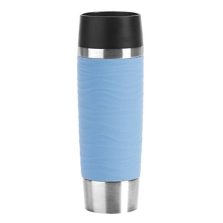 EMSA GMBH Bicchiere thermos Travel Mug Waves (0.5 l, Argento, Nero, Acciaio inox, Blu)