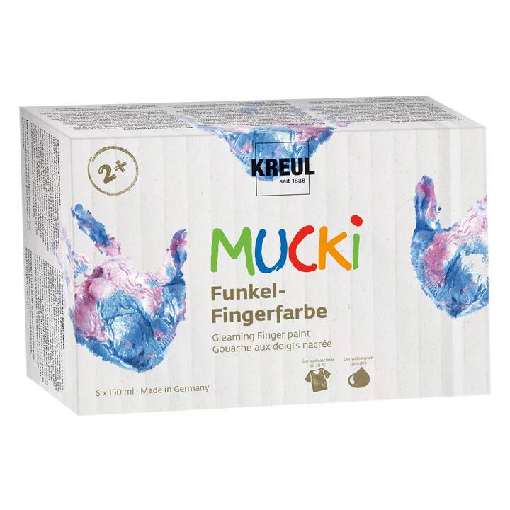 C. KREUL Peinture au doigt Mucki (6 x 150 ml, Vert émeraude, Argent, Mauve, Pourpre, Doré, Vert, Bleu, Rose, Multicolore)