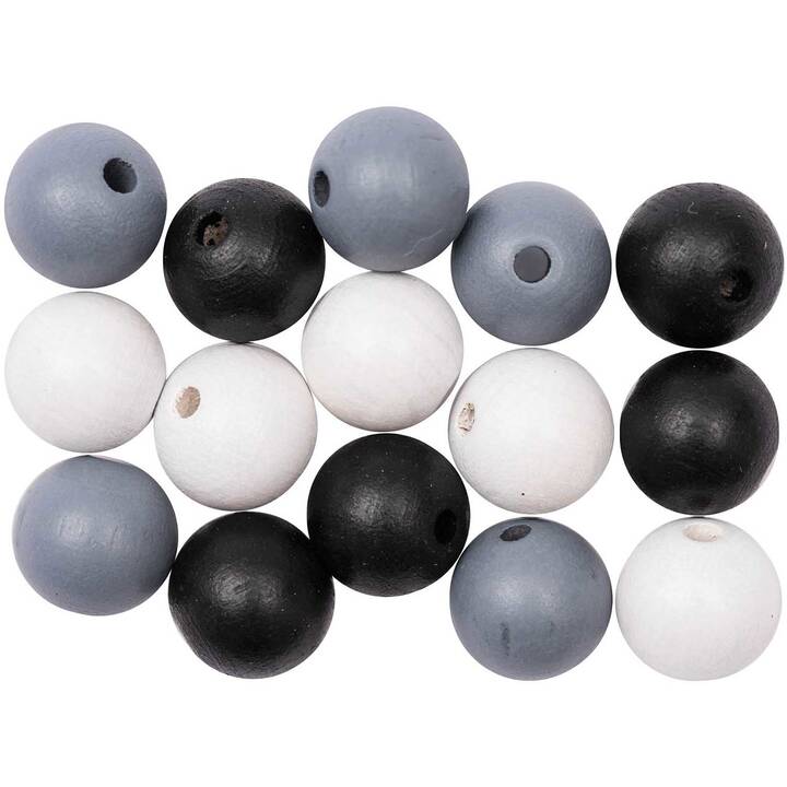 RICO DESIGN Perlen (15 Stück, Holz, Grau, Schwarz, Weiss)