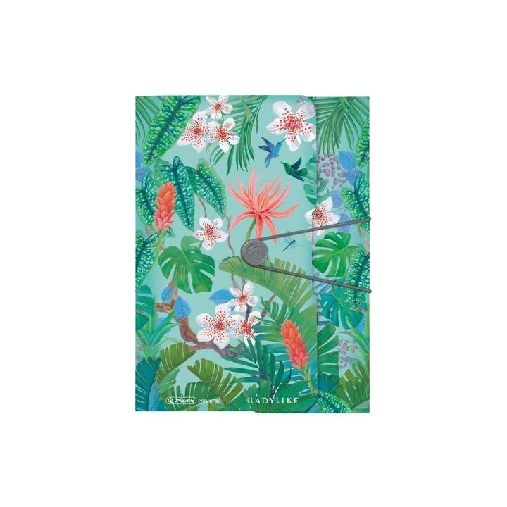 HERLITZ Cartellina con elastico Ladylike Jungle (Verde, Blu, Rosso, Multicolore, A4, 1 pezzo)