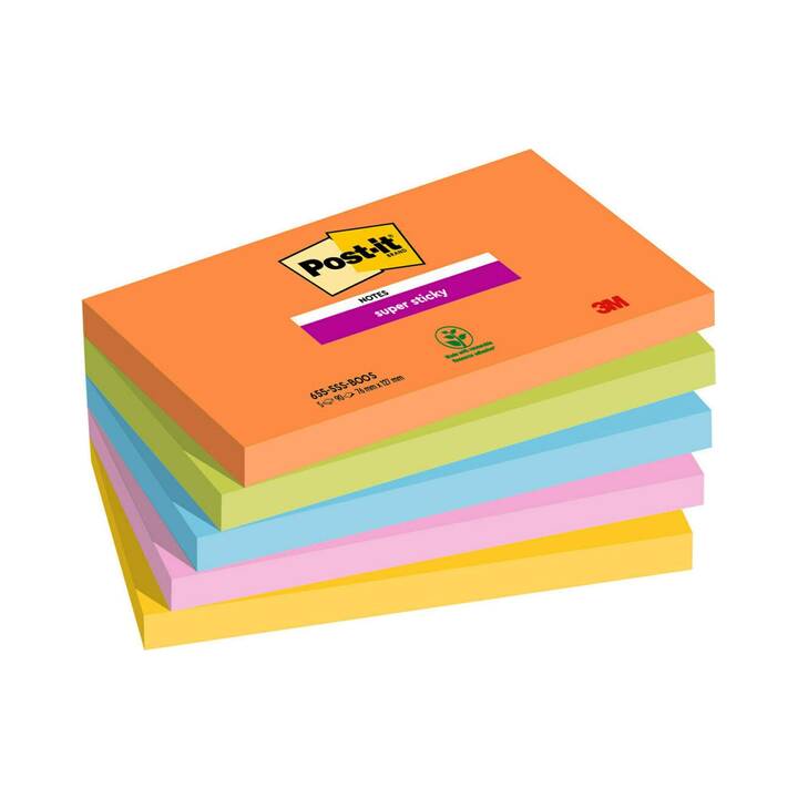 POST-IT Notes autocollantes Super Sticky Boost  (5 x 90 feuille, Coloris assortis)