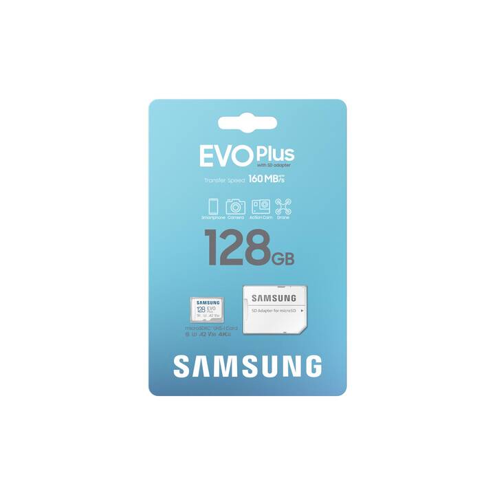 SAMSUNG MicroSDXC Evo Plus (Video Class 30, Class 10, A2, 128 Go, 160 Mo/s)