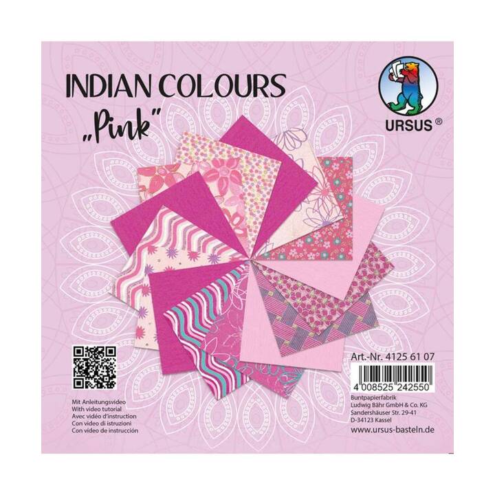 URSUS handgeschöpftes Papier Indian Colours (Pink, 15 Stück)