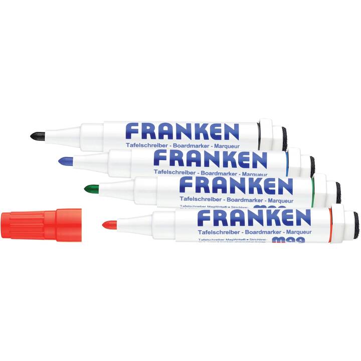 FRANKEN Whiteboard Marker Mag Write (Schwarz, Blau, Grün, Rot, 4 Stück)