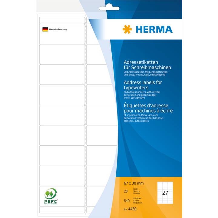 HERMA Foglie etichette per stampante (30 x 67 mm)