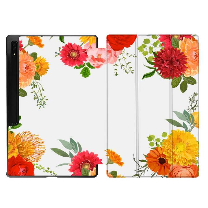 EG Schutzhülle (11", Galaxy Tab S9, Blumen, Orange)