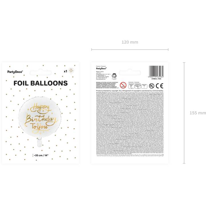 PARTYDECO Folienballon Happy Birthday (35 cm, 1 Stück)