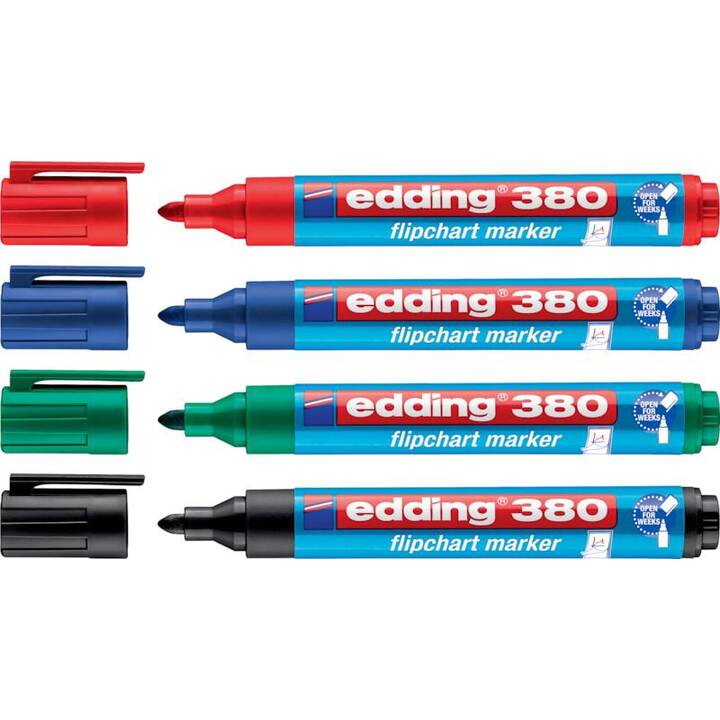 EDDING Flipchart Marker 380 (Schwarz, Rot, Blau, Grün, 4 Stück)