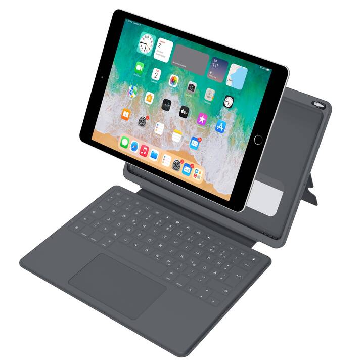 DEQSTER Smart Rugged Touch Type Cover / Tablet Tastatur (10.2", iPad Gen. 9 2021, iPad Gen. 8 2020, iPad Gen. 7 2019, Grau)
