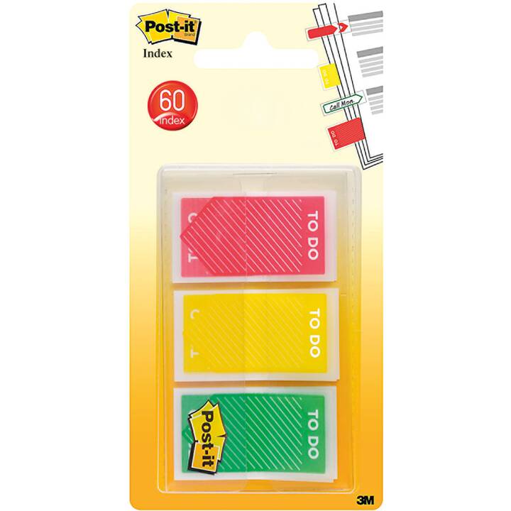 POST-IT Notes autocollantes Index (3 x 20 feuille, Jaune, Vert, Rouge)