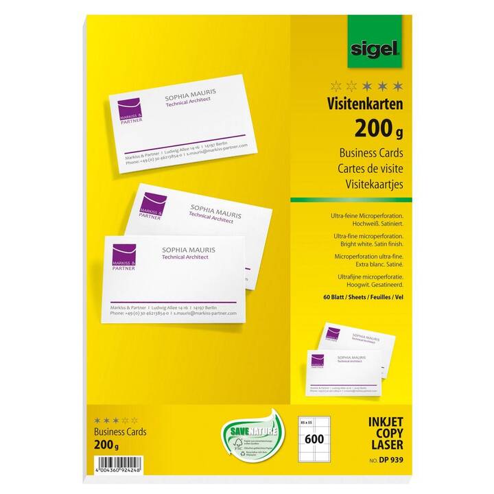 SIGEL DP939 Cartes de visite (60 feuille, A4, 200 g/m2)