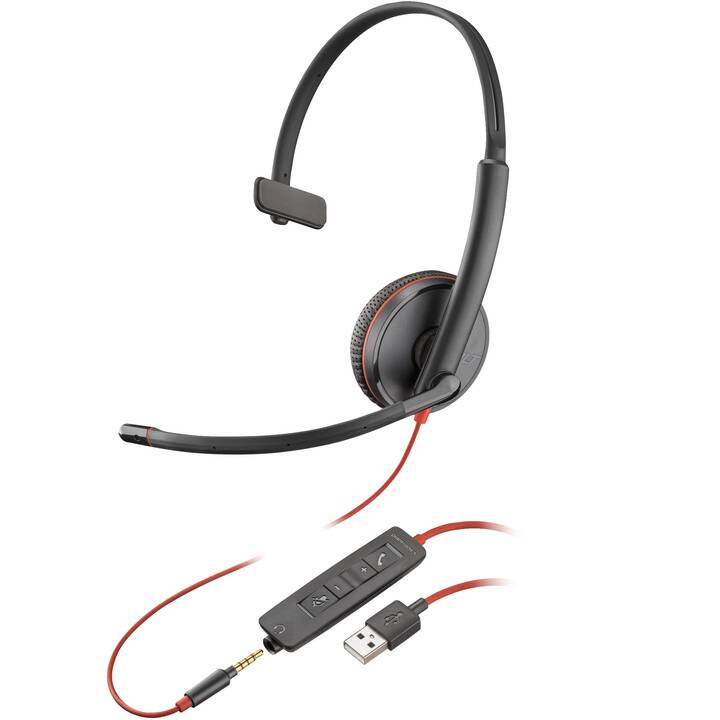 HP Office Headset Poly Blackwire 3215 (On-Ear, Kabel, Schwarz, Rot)