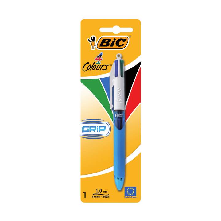 BIC Stylo à bille 4 Colours Grip (Bleu, Vert, Noir, Rouge)