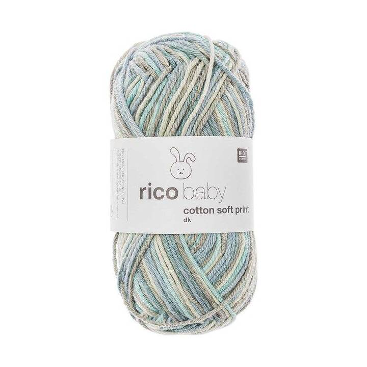 RICO DESIGN Laine Baby Cotton Soft Print DK (50 g, Gris, Bleu, Turquoise)
