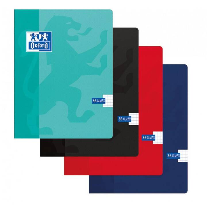 OXFORD Cahier (A5, Quadrillé, Bleu, Bleu foncé, Turquoise, Noir, Rouge)