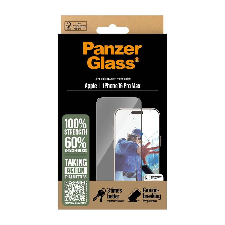 PANZERGLASS Displayschutzfolie Ultra-Wide Fit (iPhone 16 Pro Max, 1 Stück)