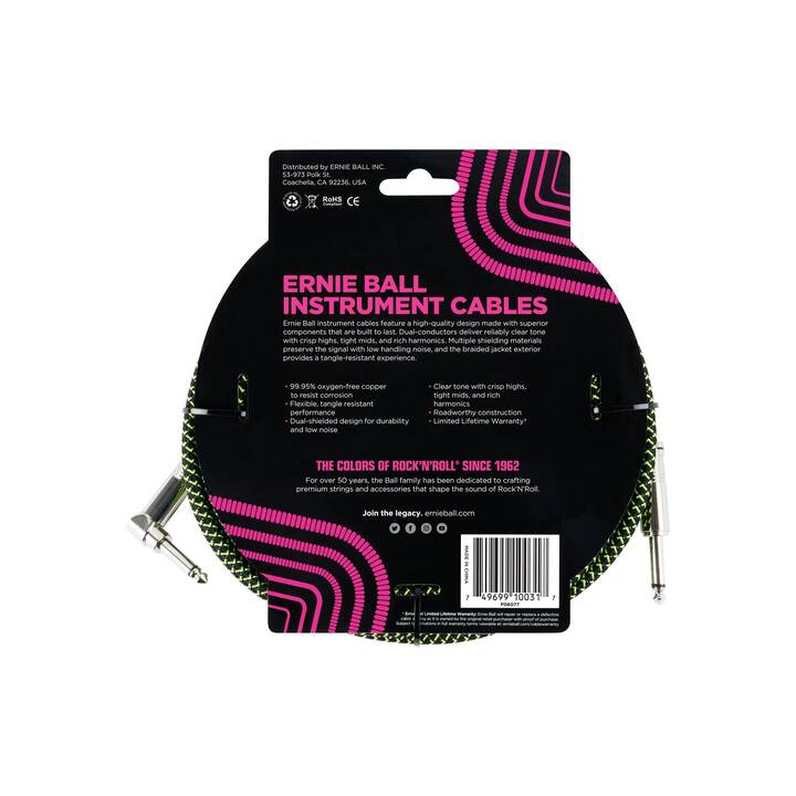 ERNIE BALL 6077 Câble de raccordement (Jack 6.35 mm, 3.05 m)