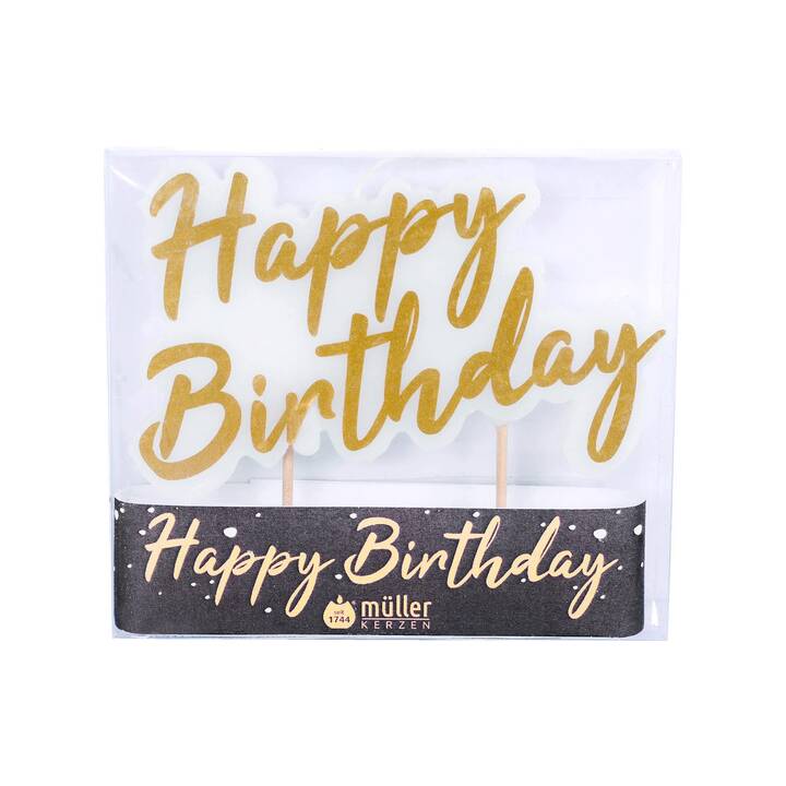 MÜLLER KERZEN Candela per torta Happy Birthday (Compleanno, Oro, Bianco)