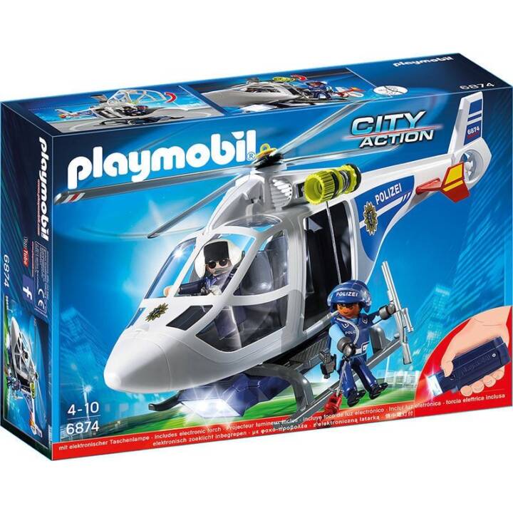 PLAYMOBIL City Action Polizei-Helikopter mit LED-Suchscheinwerfer (6874)