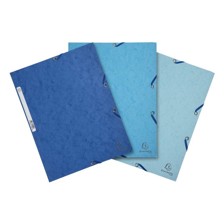 EXACOMPTA Cartellina con elastico (Blu, Blu chiaro, Turchese, A4, 3 pezzo)