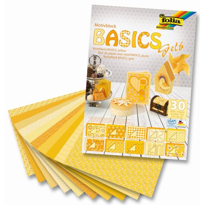 FOLIA Bastelpapier-Set Basics (Gelb, 30 Blatt)