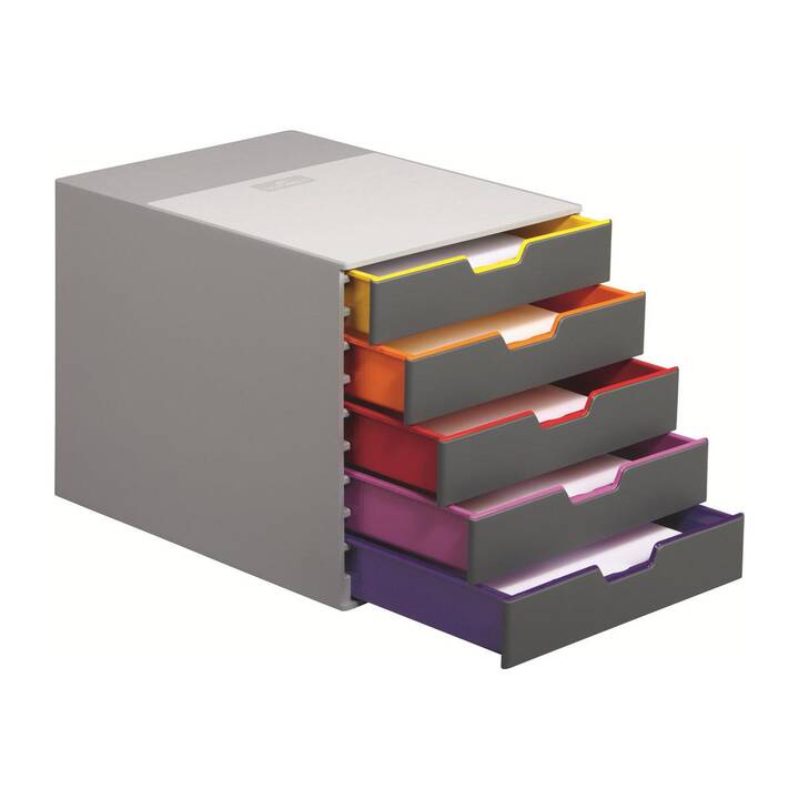 DURABLE Boite à tiroirs de bureau Varicolor (C4, 28 cm  x 35.6 cm  x 29.2 cm, Gris, Multicolore)