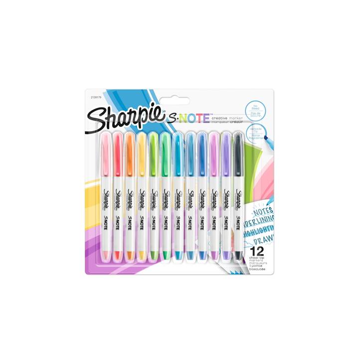 SHARPIE Pennarello indelebile S-Note Creative (Multicolore, 12 pezzo)