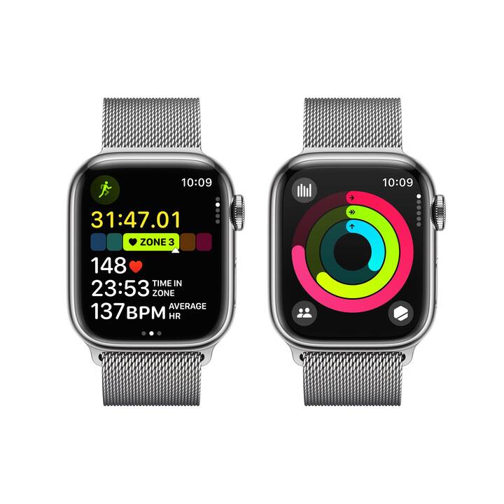 APPLE Watch Series 9 GPS + Cellular (41 mm, Acier inox, 4G)