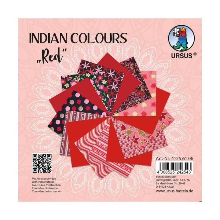 URSUS Papier fait main Indian Colours (Rouge, 15 pièce)