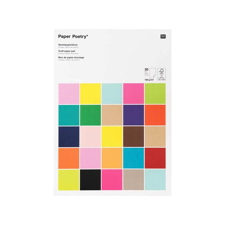 RICO DESIGN handgeschöpftes Papier (Mehrfarbig, A3, 20 Stück)
