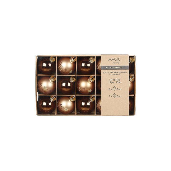 INGES CHRISTMAS DECOR Pallina di Natale Elegant  (15 pezzo, Marrone, Oro)