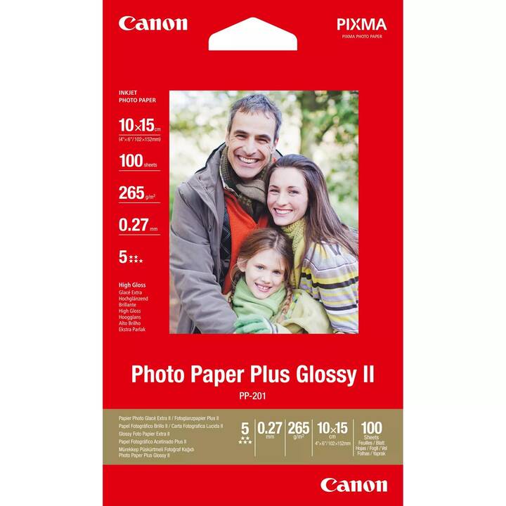 CANON Plus Glossy II Papier photo (100 feuille, 102 x 152 mm, 265 g/m2)