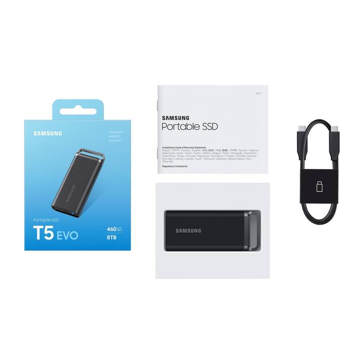 SAMSUNG Portable SSD T5 EVO (USB de type C, 8000 GB, Noir)
